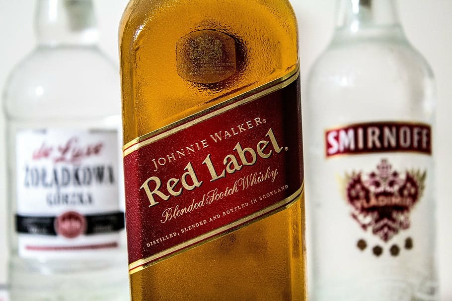 Johnnie Walker Red Label bottle, alcohol, vodka, whiskey, johnny, HD wallpaper