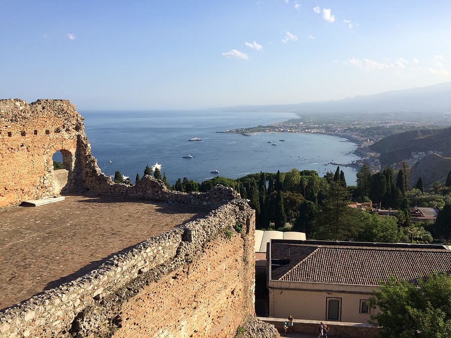 taormina, landscape, view, distant view, outlook, tower, lake HD wallpaper