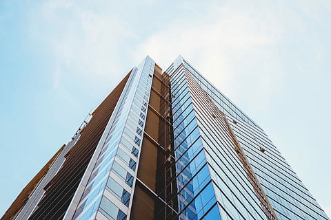 high-rise building with glass curtain wall, architecture, skyscraper HD wallpaper