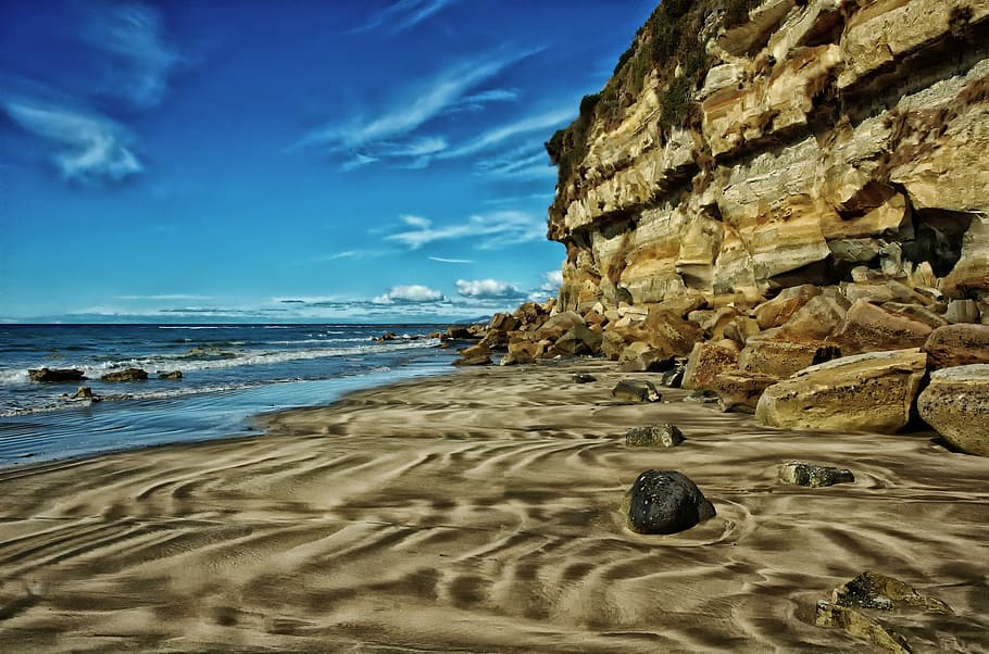 Fossil Bluff in Tasmania, Australia, cliff, coastline, photo HD wallpaper