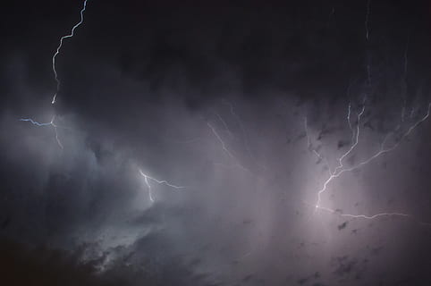 grey clouds with lightning, flash, sky, energy, thunderstorm HD wallpaper
