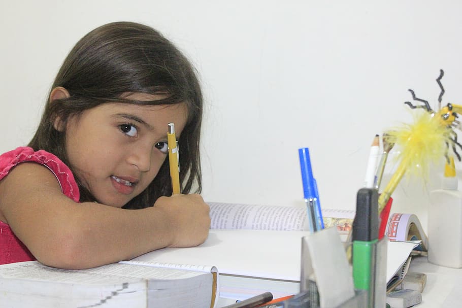 girl writing book, studying, child, learning, portrait, one person HD wallpaper