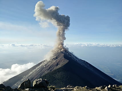 Acatenango Volcano, volcano with smoke during daytime, mountain HD wallpaper