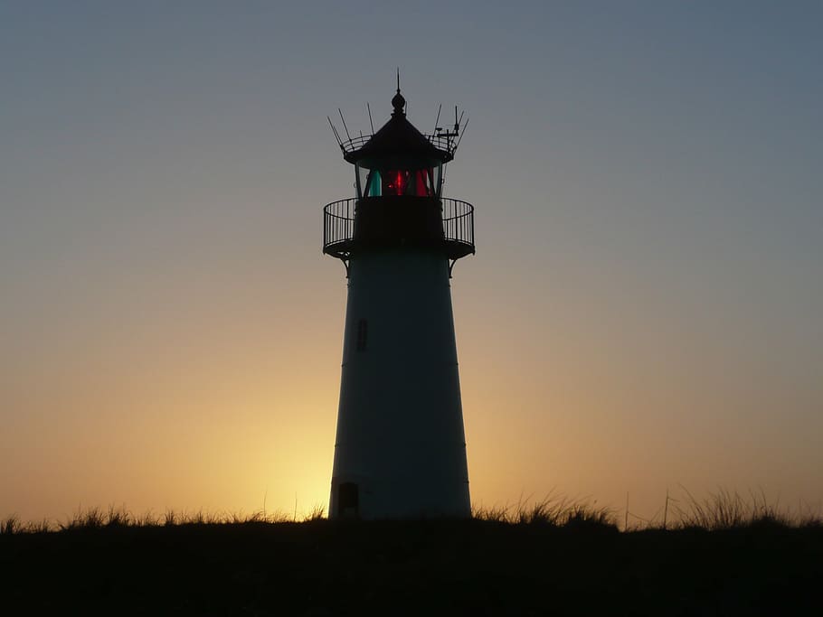 sylt, lighthouse, sunset, landscape, abendstimmung, coast, sunlight HD wallpaper