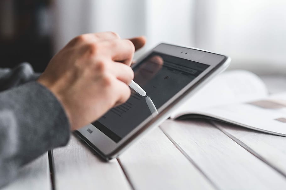 Man using a tablet, technology, work, hands, business, smartphone, HD wallpaper
