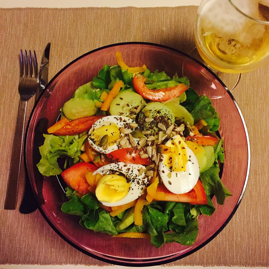 Salad, Beer, Bio, Eggs, directly above, food and drink, fried egg HD wallpaper