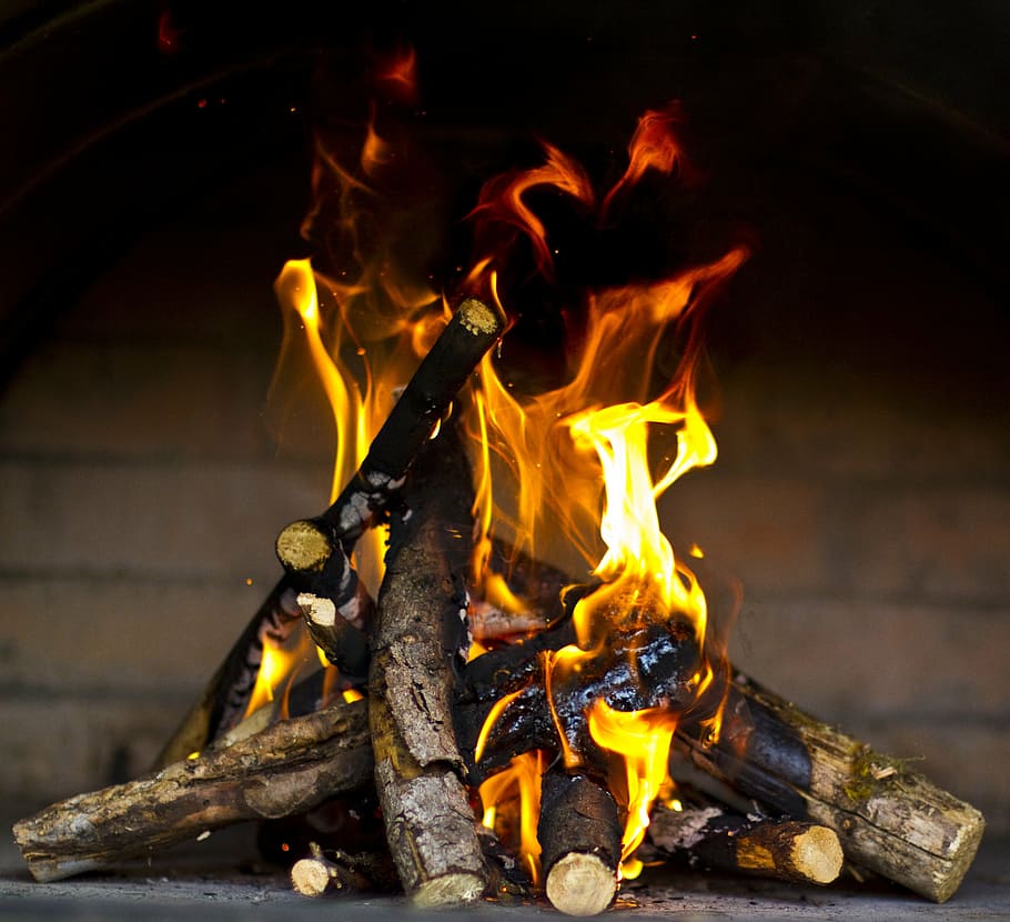 fire, wood, flame, fireplace, heat, burn, smoke, burning, fire - natural phenomenon HD wallpaper