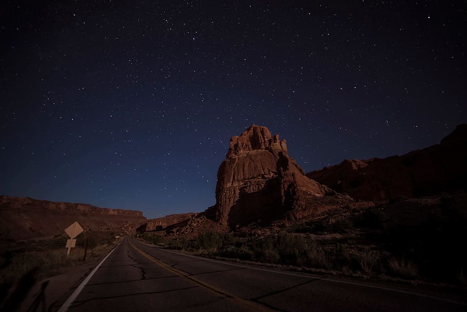 road, path, cliff, rock, outdoor, nature, dark, night, sky HD wallpaper