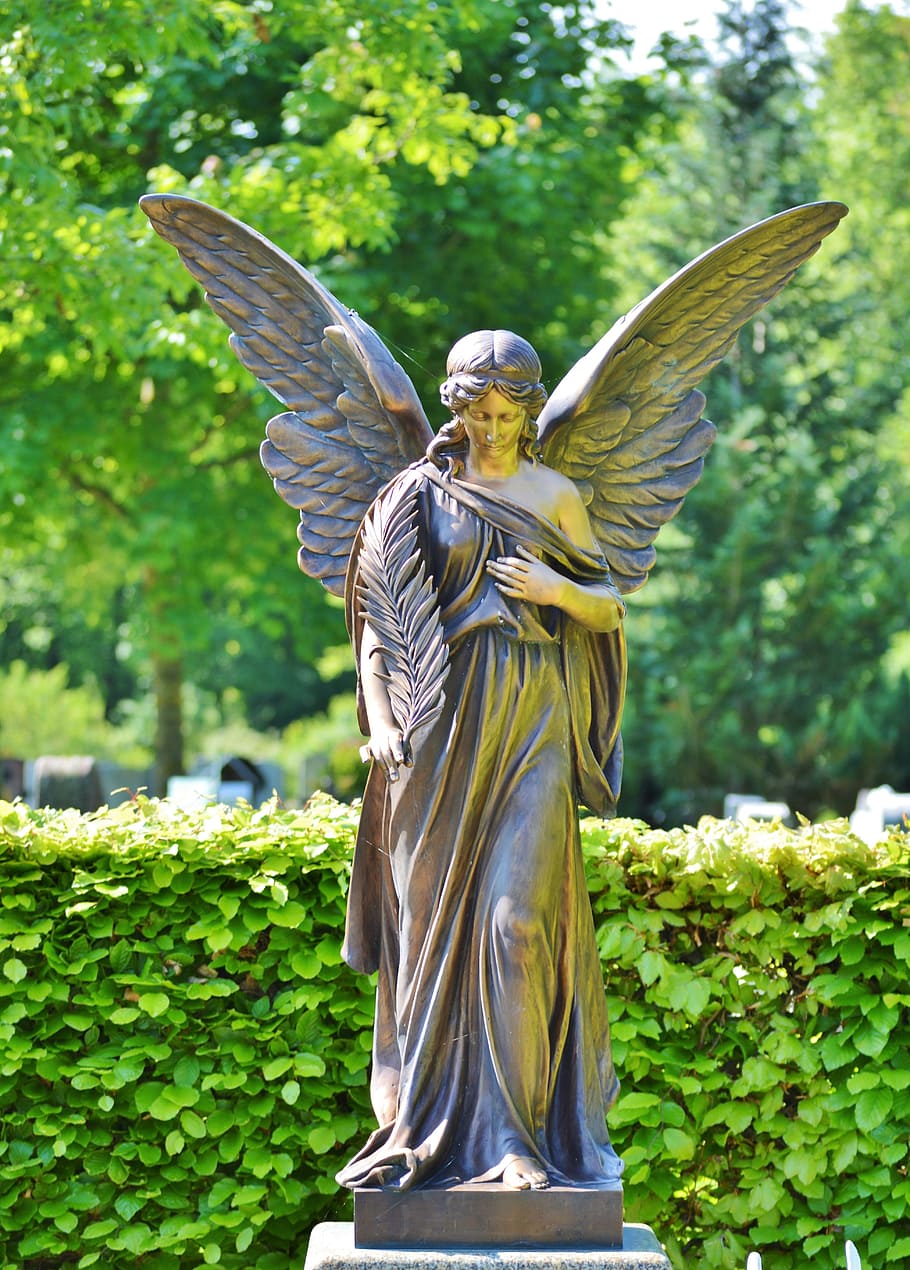 female angel concrete statue, figure, sculpture, stone figure, HD wallpaper