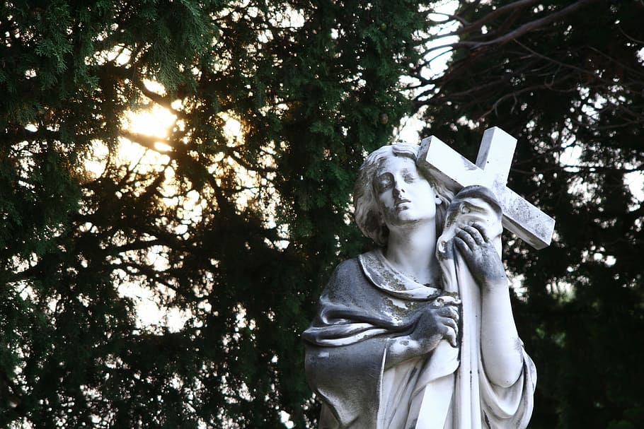 statue, graveyard, stone, cemetery, catholic, sculpture, gravestone HD wallpaper