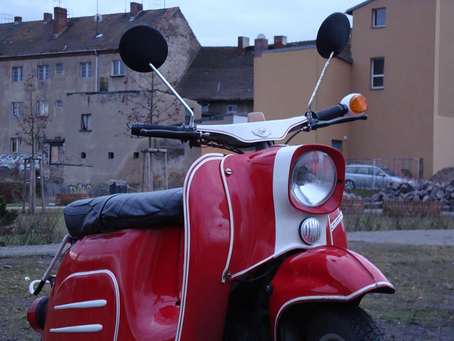 Motorcycle, Roller, Old, Historically, ddr, brandenburg, red HD wallpaper