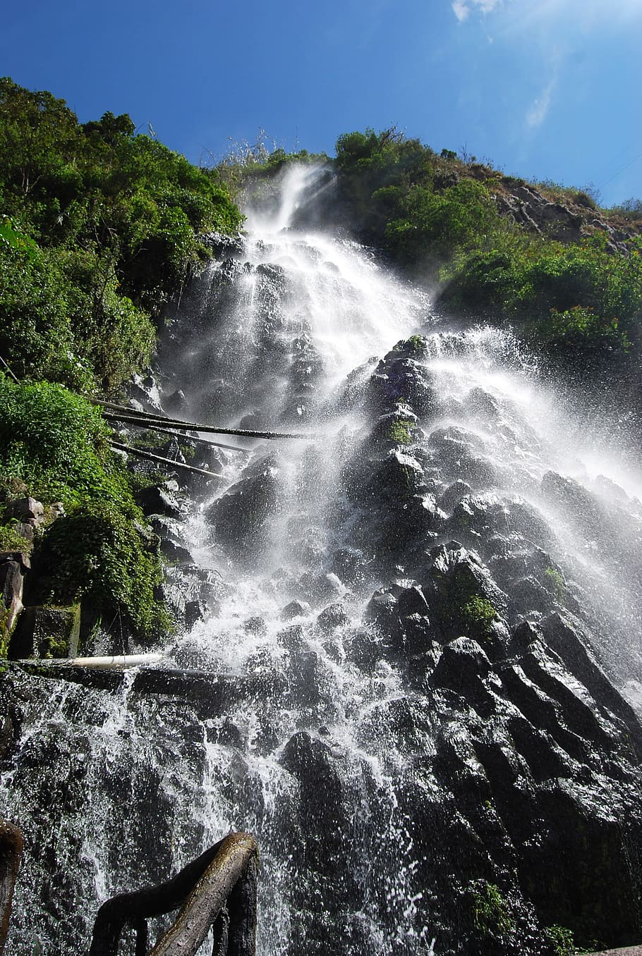Waterfall, Cataract, Nature, natural water, waterfalls, mountain, HD wallpaper