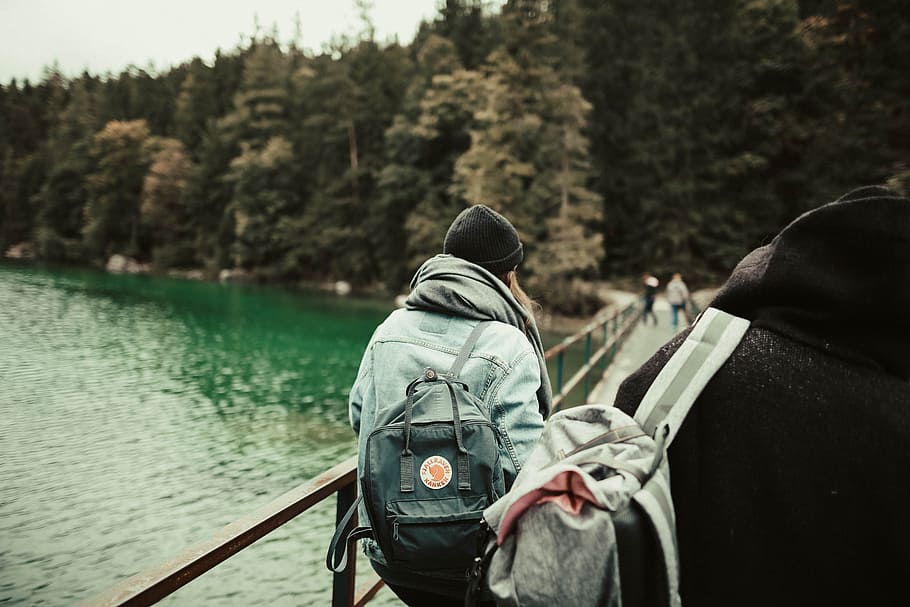 cold, landscape, nature, people, back view, backpack, backpacker HD wallpaper