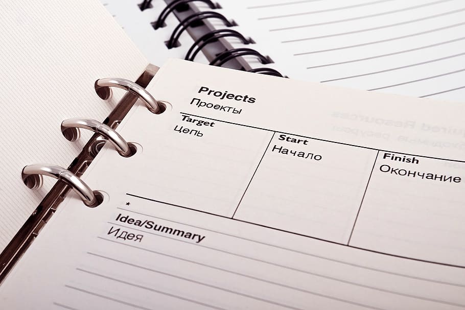 white book page showing texts, diary, weekly, planning, notebook HD wallpaper
