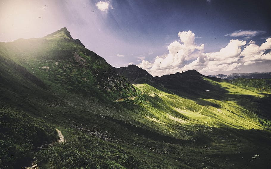 landscape photo of mountain range, birds eye photography of mountains HD wallpaper