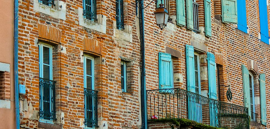 albi, france, brick, windows, facade, old, old town, architecture, HD wallpaper