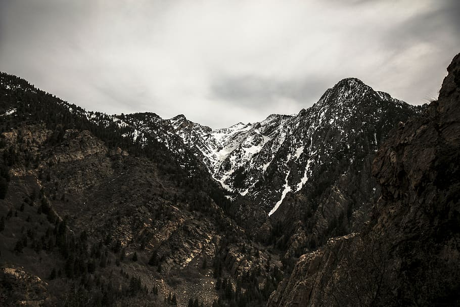 mountain covered with snow, highland, cloud, sky, summit, ridge HD wallpaper