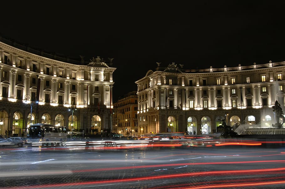 republica, rome, night, architecture, famous Place, europe HD wallpaper