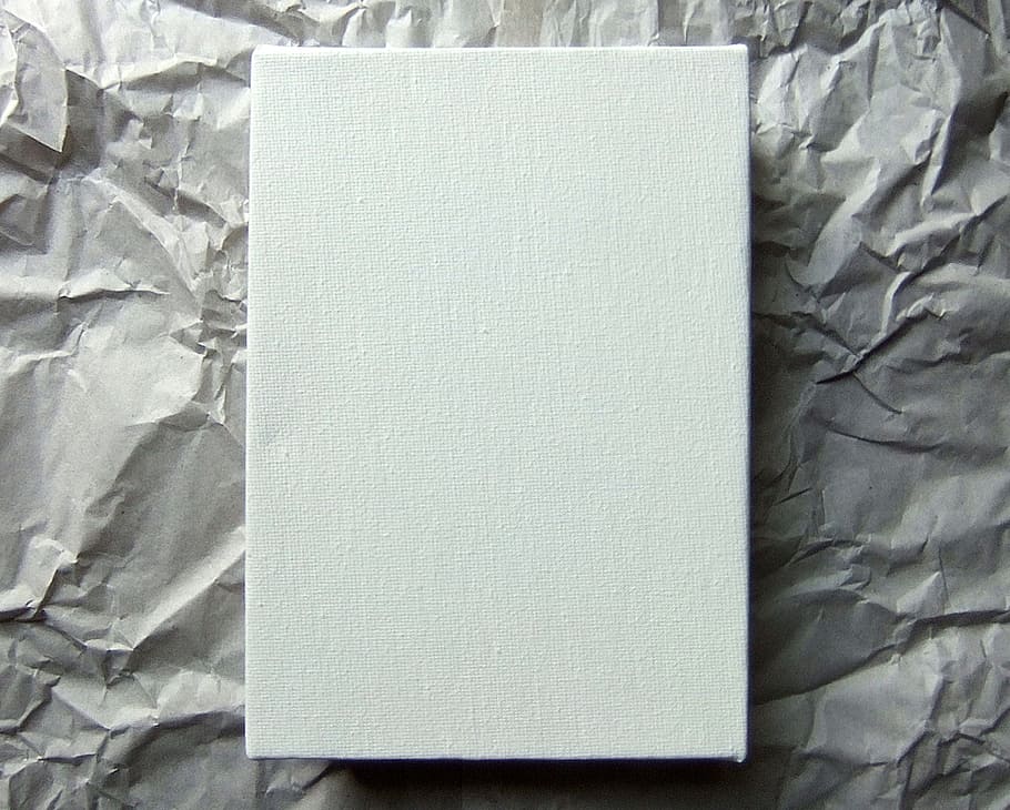 rectangular box on gray scrambled paper, creative, blank, canvas