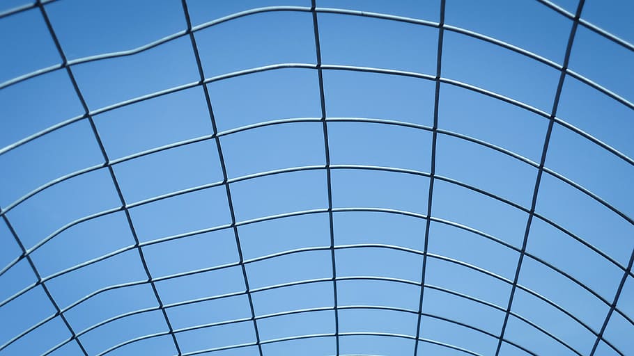 grid, sky, prison, blue, metal, demarcation, fenced, dom, imprisoned HD wallpaper