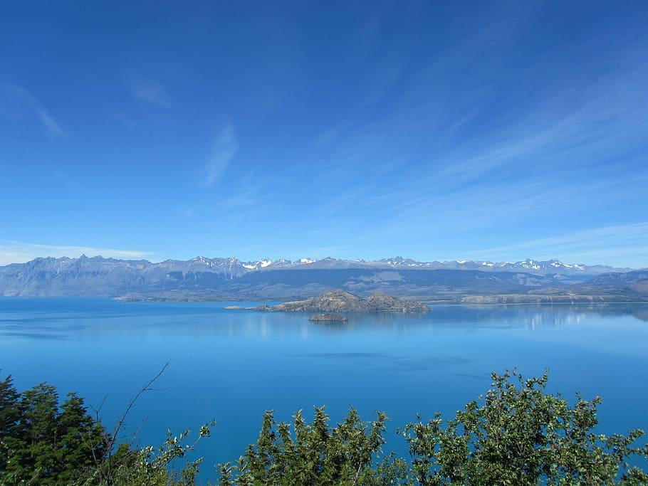 lago general carrera, lake, chile, mountains, blue, cirrus clouds, HD wallpaper