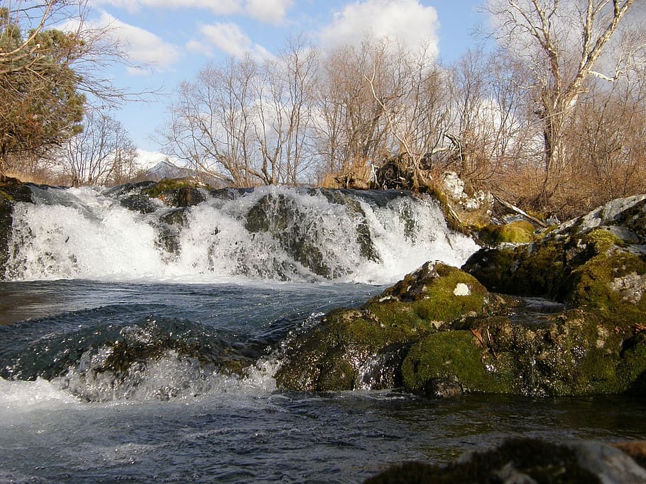 waterfall, cascade, threshold, spillway, autumn, mountain stream HD wallpaper