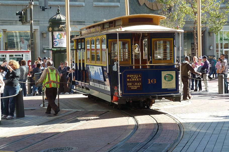 san francisco, cable car, transportation, tram, group of people, HD wallpaper