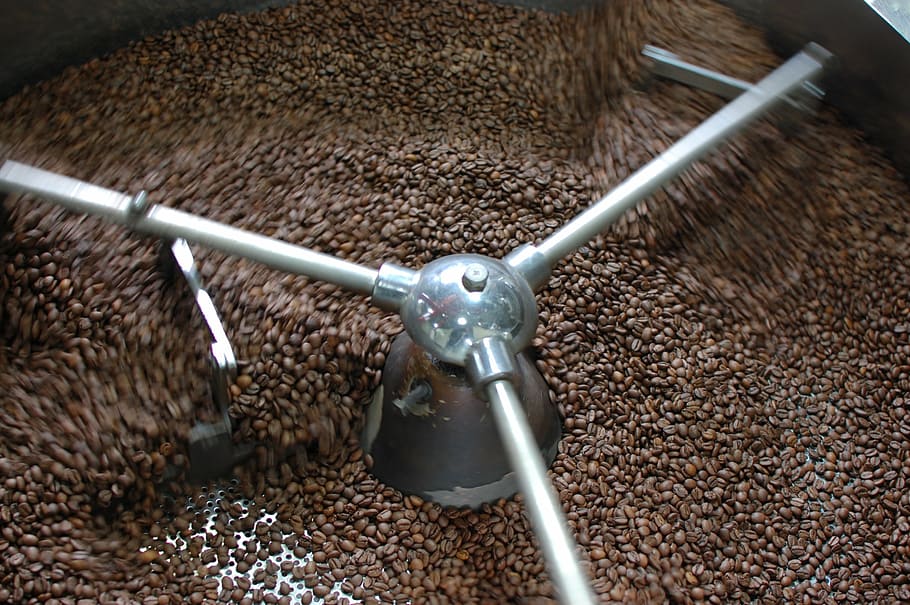 gray metal coffee bean mixer, roasting, grilled, seed, food HD wallpaper