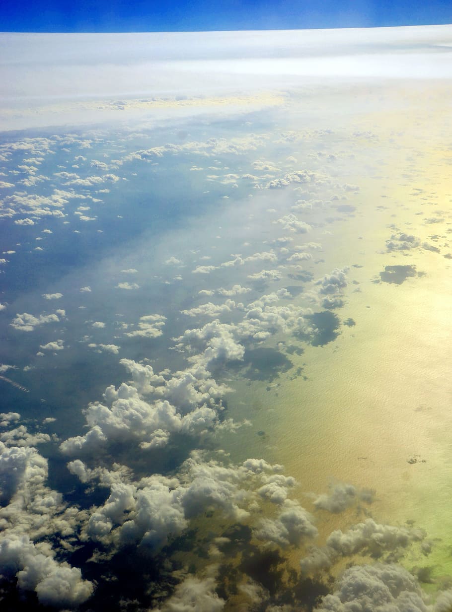 aerial blue sky poster, clouds, sun, ocean sky, water, sea HD wallpaper