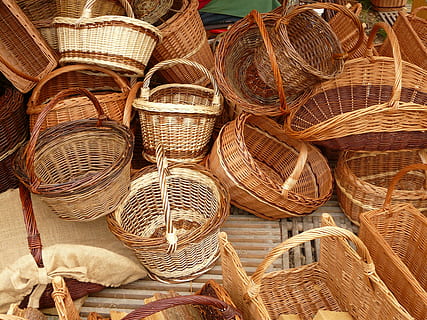wicker, baskets, weave, willow, braided material, craft, market HD wallpaper