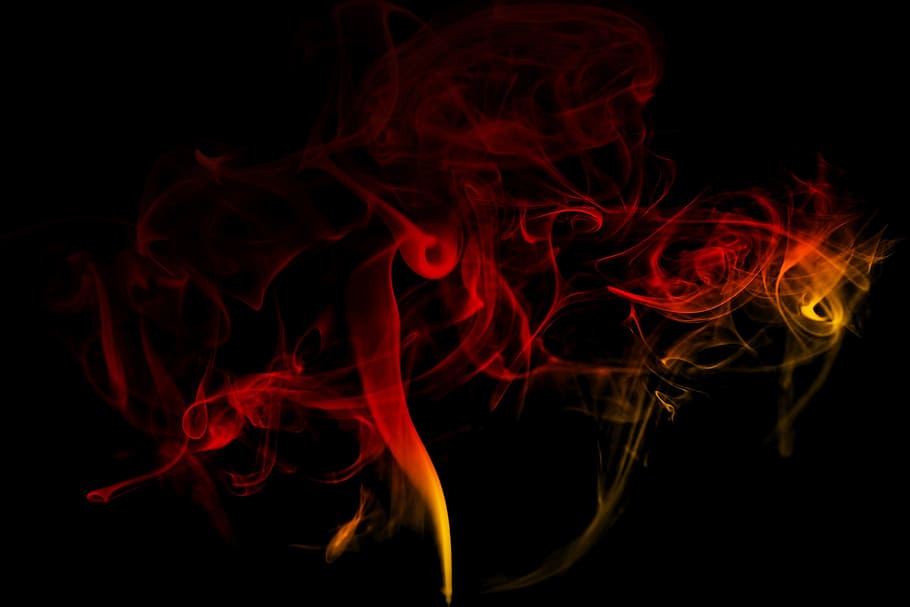 yellow and red flames abstract wallpaper, smoke, colorful, digital art, HD wallpaper