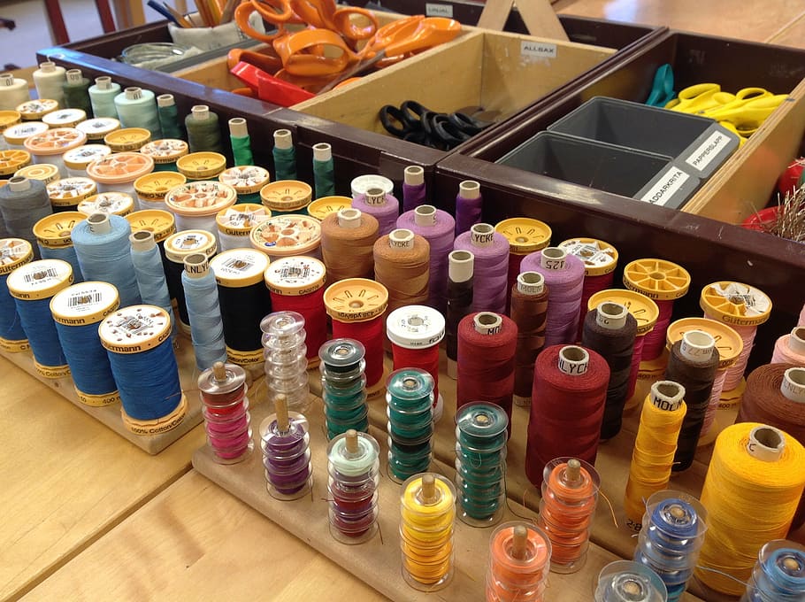 sewing thread, thread rollers, choice, variation, large group of objects HD wallpaper