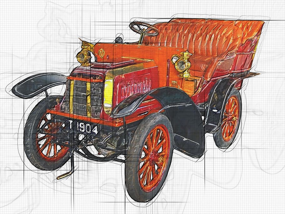 sketch of green tractor, car, british car, old car, the 1904 imperial, HD wallpaper