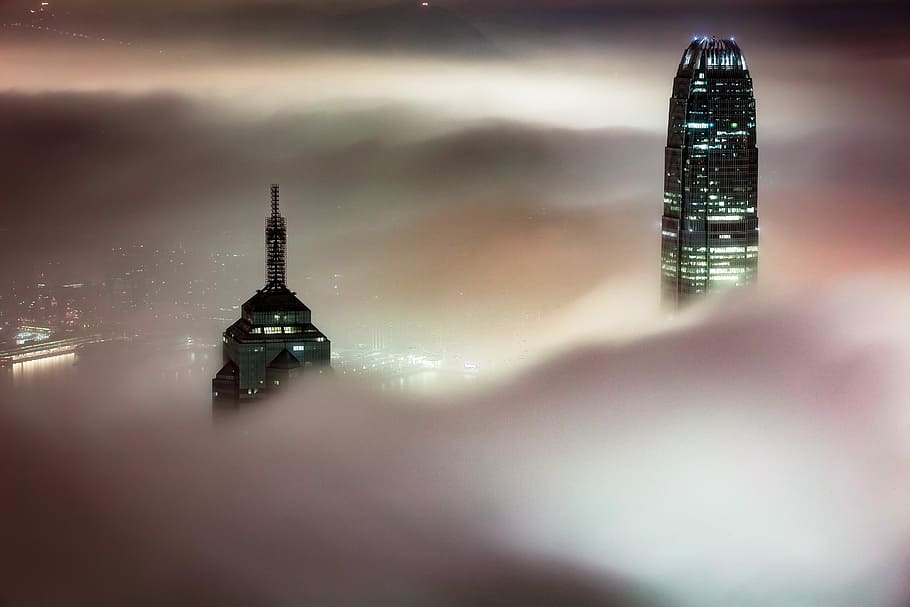 photo of two high-rise buildings, Clouds, Construction, Hong Kong HD wallpaper