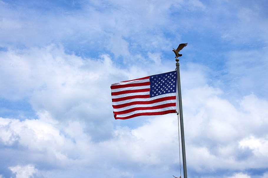 us flag, flutter, stars stripes, eagle, us eagle, cloud - sky HD wallpaper