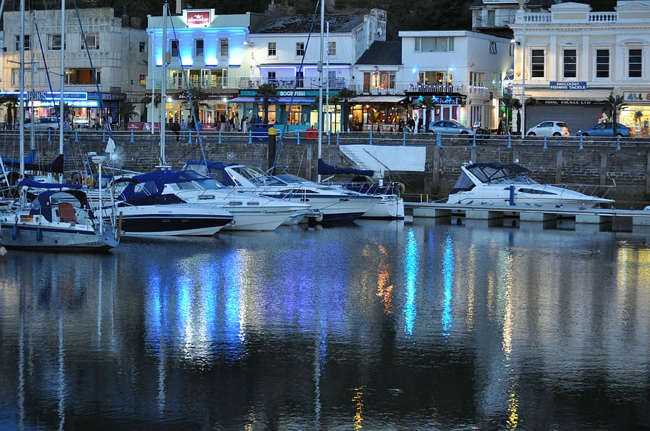 Boats, Harbour, Evening, Reflection, torquay, torbay, port HD wallpaper
