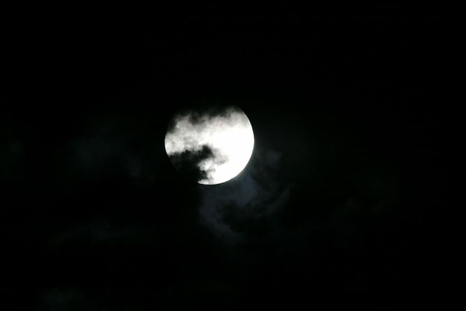 full moon during daytime, bright, light, clouds, smoky, dark HD wallpaper