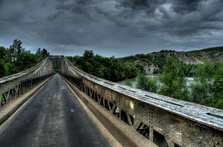 bridge, clouds, hdr, road, storm, street, railroad Track, bridge - Man Made Structure HD wallpaper
