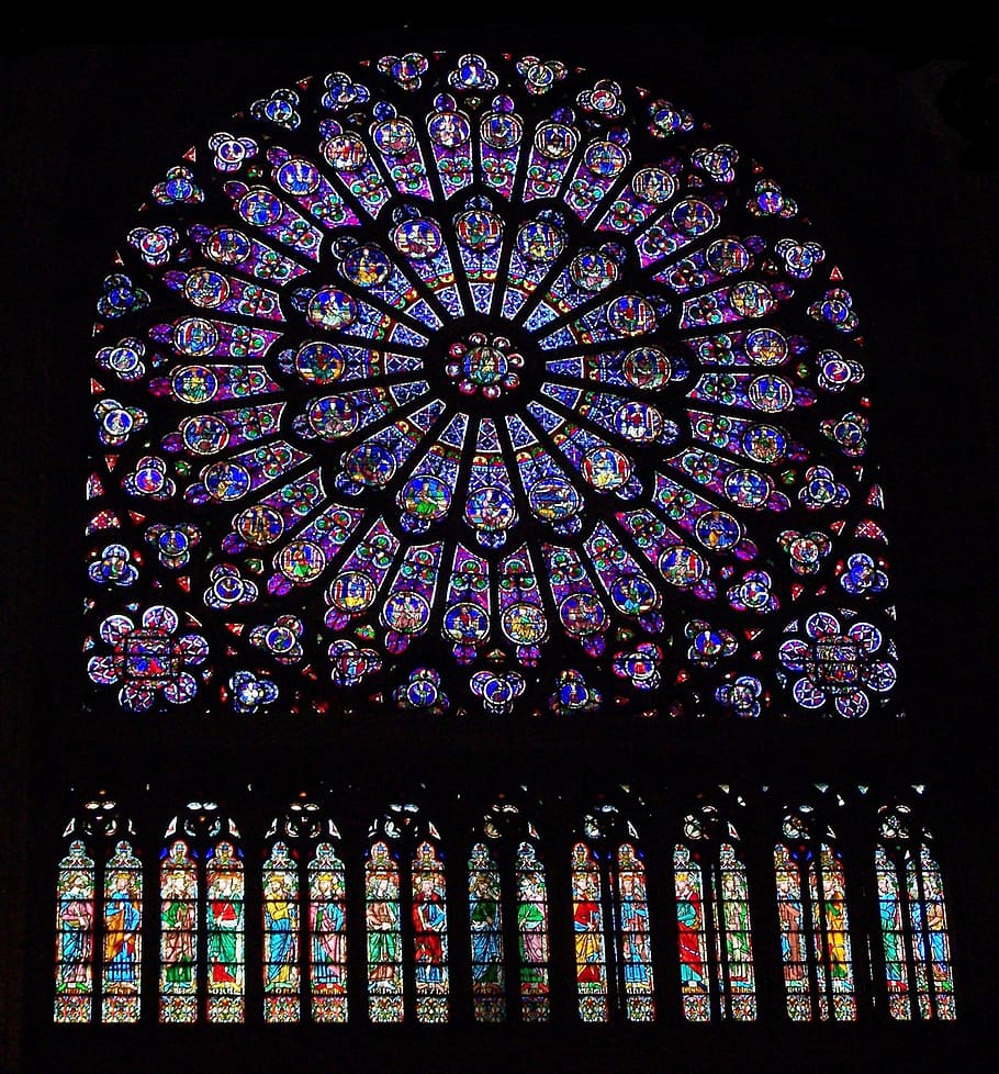 glass, color, stained, paris, france, cathedral, notre-dame, HD wallpaper