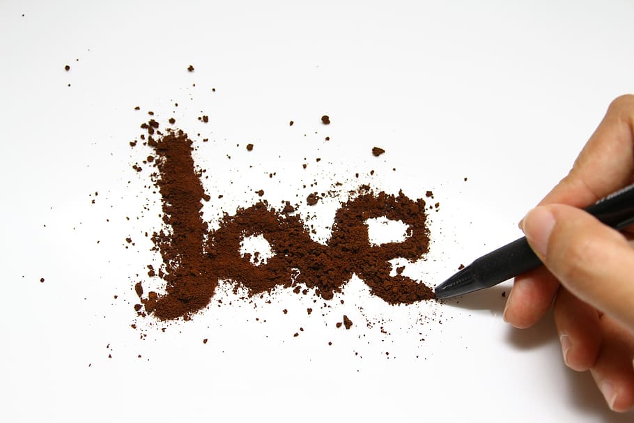person writing love on paper, coffee, cup, cafe, drink, breakfast HD wallpaper