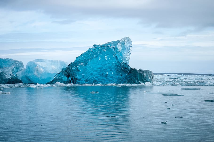 body of water under cloudy sky, ice, blue, lake, cold, landscape HD wallpaper