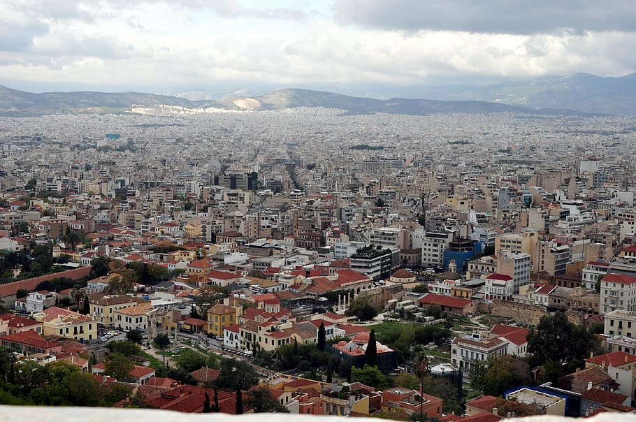 bird's-eye view photography of city, athens, acropolis, greece HD wallpaper