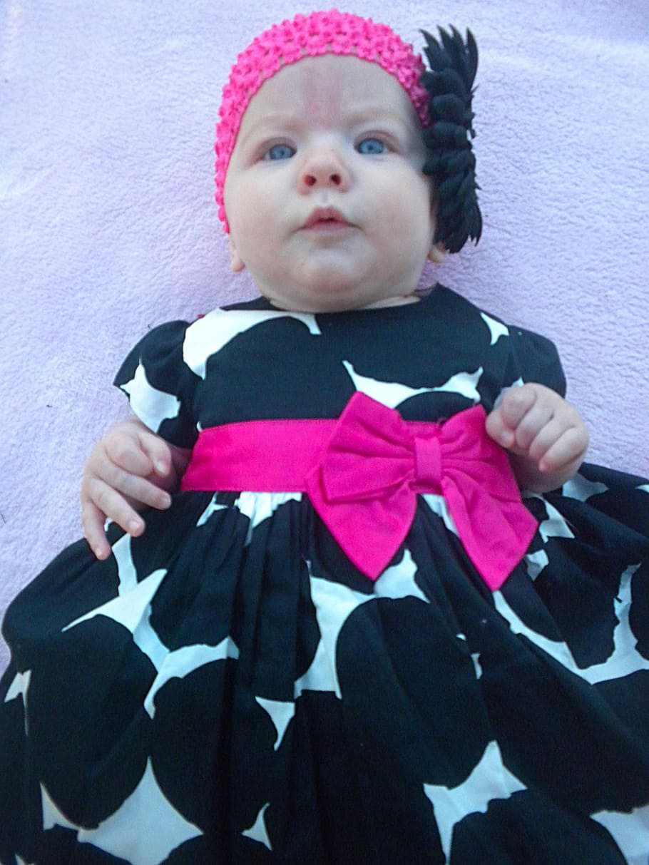 Baby, Girl, Black, White, Pink, Newborn, infant, cute, child, HD wallpaper