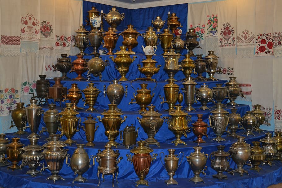 samovars, museum, kasimov, tea, large group of objects, indoors HD wallpaper