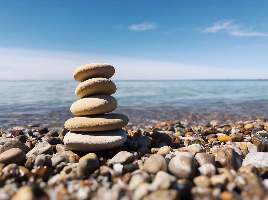 rock balance, stacked, zen, harmony, tranquil, relax, beach, HD wallpaper