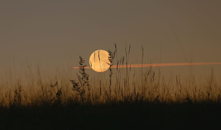 Moon, Landscape, Night, Sky, Nature, full moon, lighting, sunset HD wallpaper