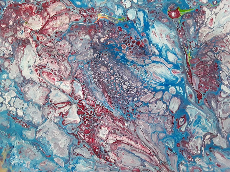 multicolored abstract painting, white, blue, macro, fluid, flow
