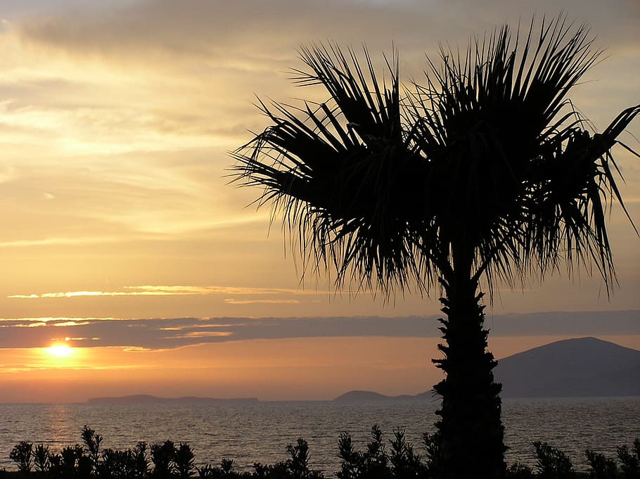 sunset, evening sky, kos, island, greece, holiday, sea, mood HD wallpaper
