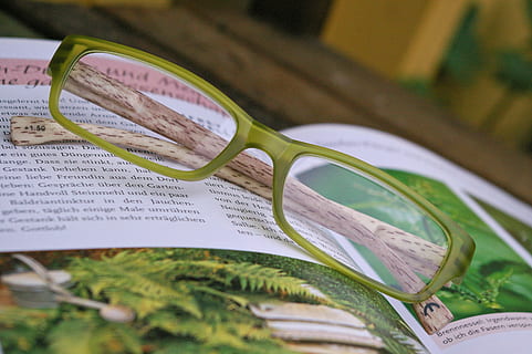 eyeglasses with green frame on top of magazine, see, overview HD wallpaper