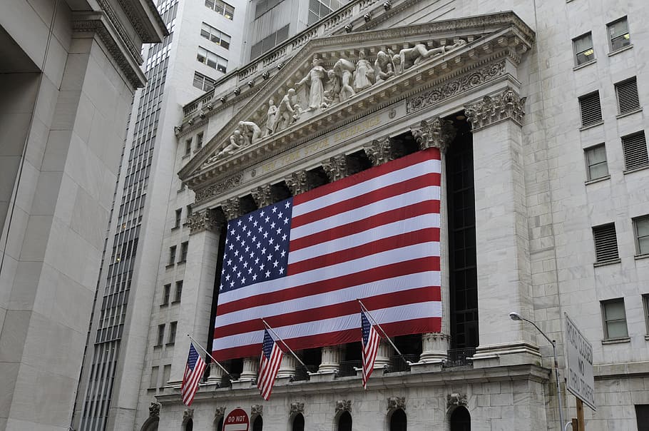 USS flag during daytime, new york, stock exchange, money, uSA, HD wallpaper